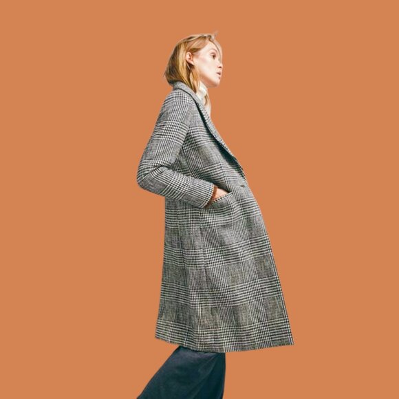 Massimo Dutti Plaid Wool Coat | Longline Check Overcoat - Picture 2 of 6